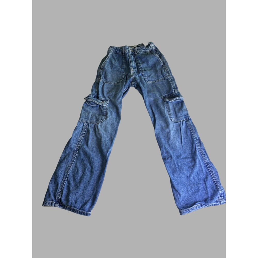 Zara Girls Cargo Jeans Youth 11-12 Light Wash Wide Leg Denim Pants